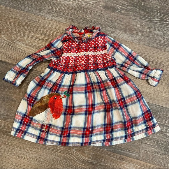 BABY BODEN Festive Check Red Robin Dress Plaid Back Button 3-6 Months - Picture 9 of 9